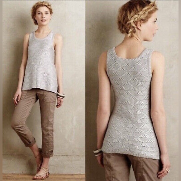 Moth Anthropologie Silver Sana Foil Knit Sweater Tank Top (US XS) - Picture 1 of 3